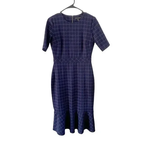 Banana Republic Navy Plaid Midi Dress with Flounce Hem - Picture 2 of 11